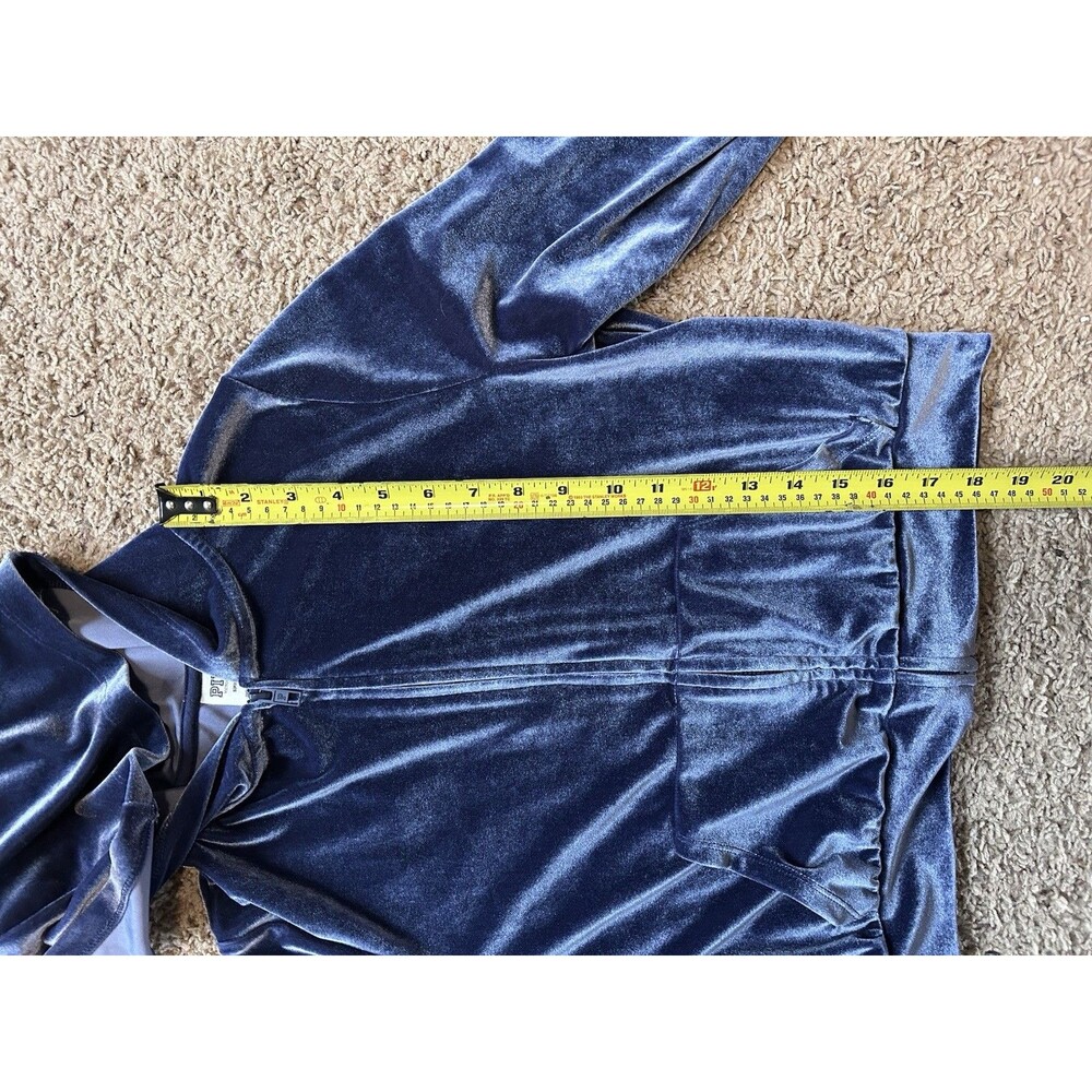 PINK Victoria's Secret Velour Cropped Hoodie Blue Velvet Y2K Rhinestone Small - Picture 7 of 13